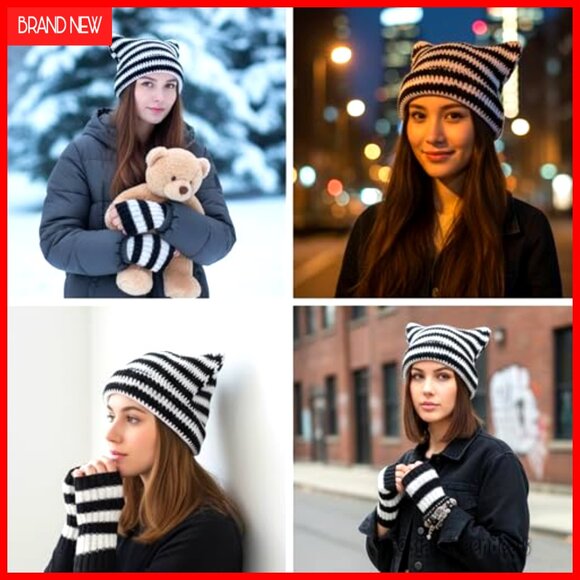 Therian Gear Set Cat Ear Beanie Gloves Bracelets Alternative Fashion - Picture 5 of 7